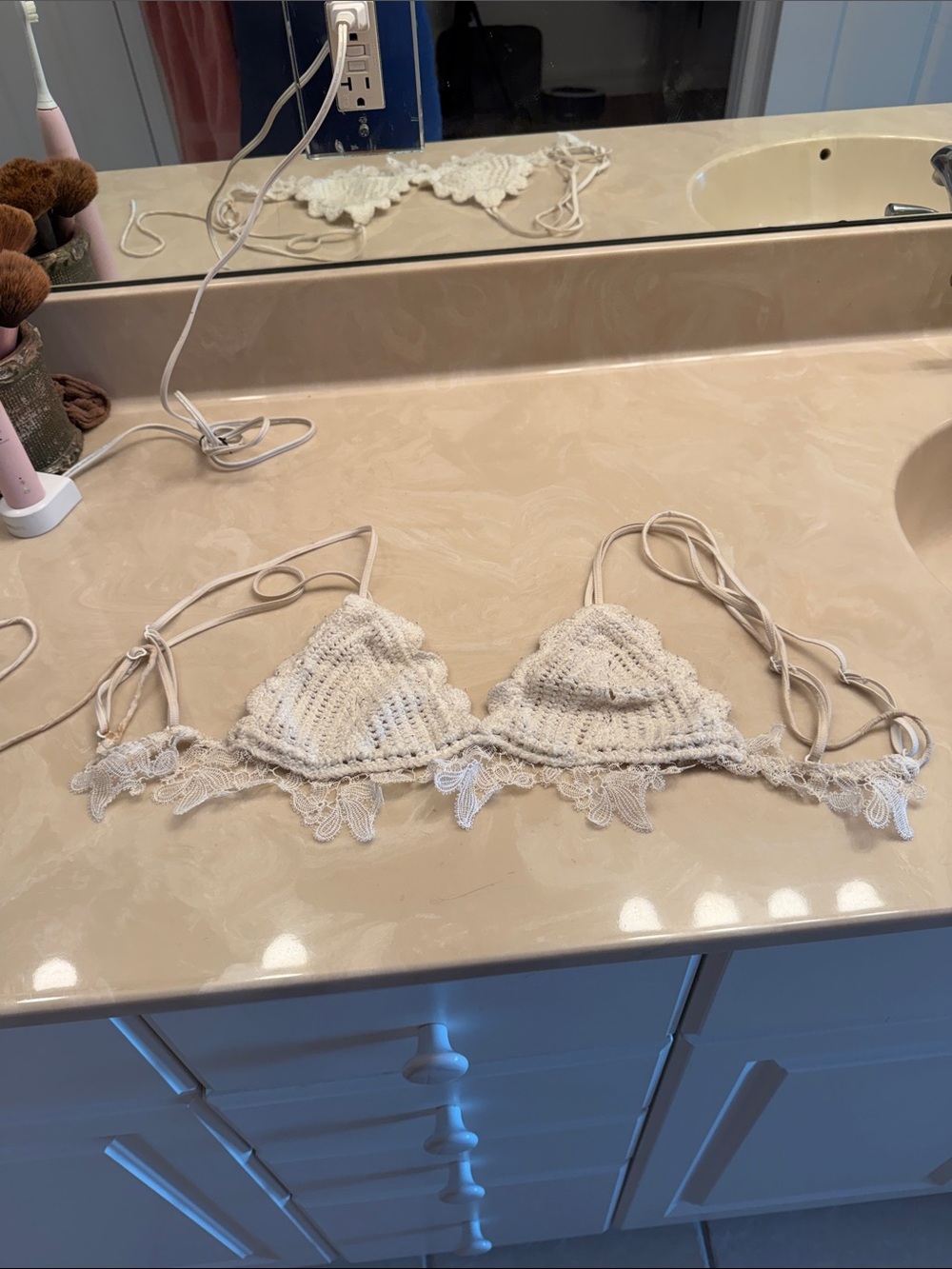 Free People Crochet Lace Triangle Bandeau in Cream